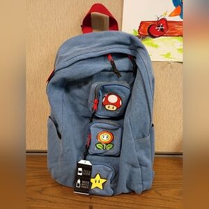 NWT Nintendo Super Mario Bros. Icons Denim Multi-Pocket Backpack